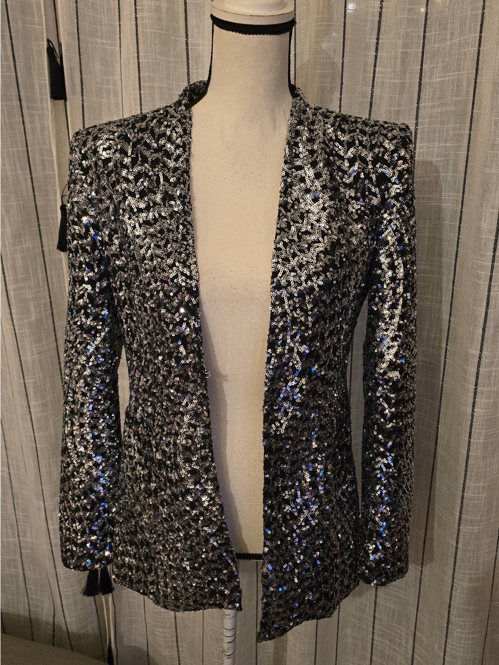 Zara Black and Silver Sequin Open Blazer